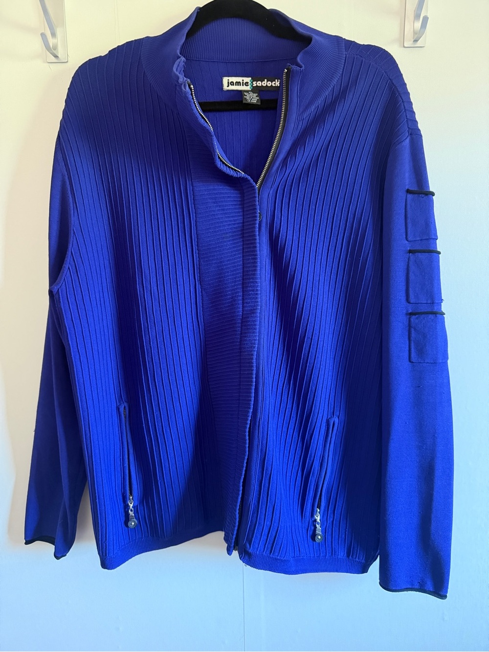 Jamie Sadock Ribbed Zip Jacket XL Purple/Blue Y2K Stretch Cardigan Sweater